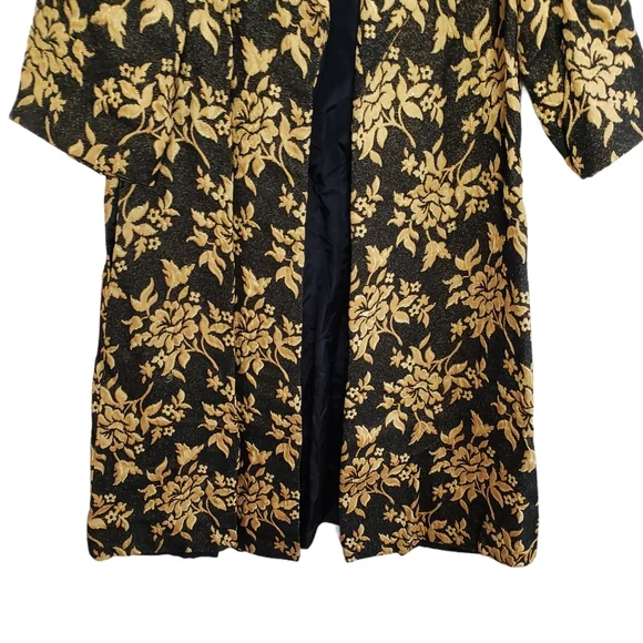 Vintage Black and Gold Floral Print Coat